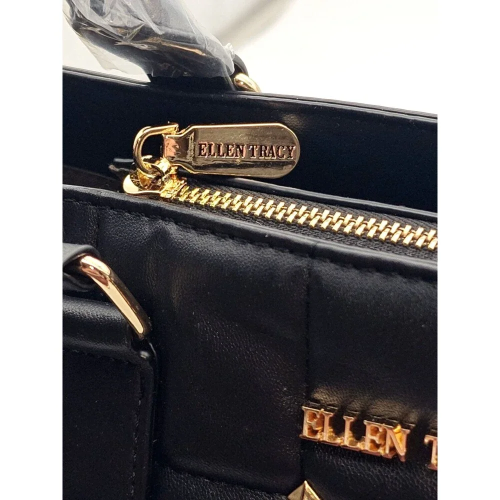 NWT Ellen Tracy Black Quilted Studden Collection Purse Handbag RV$178